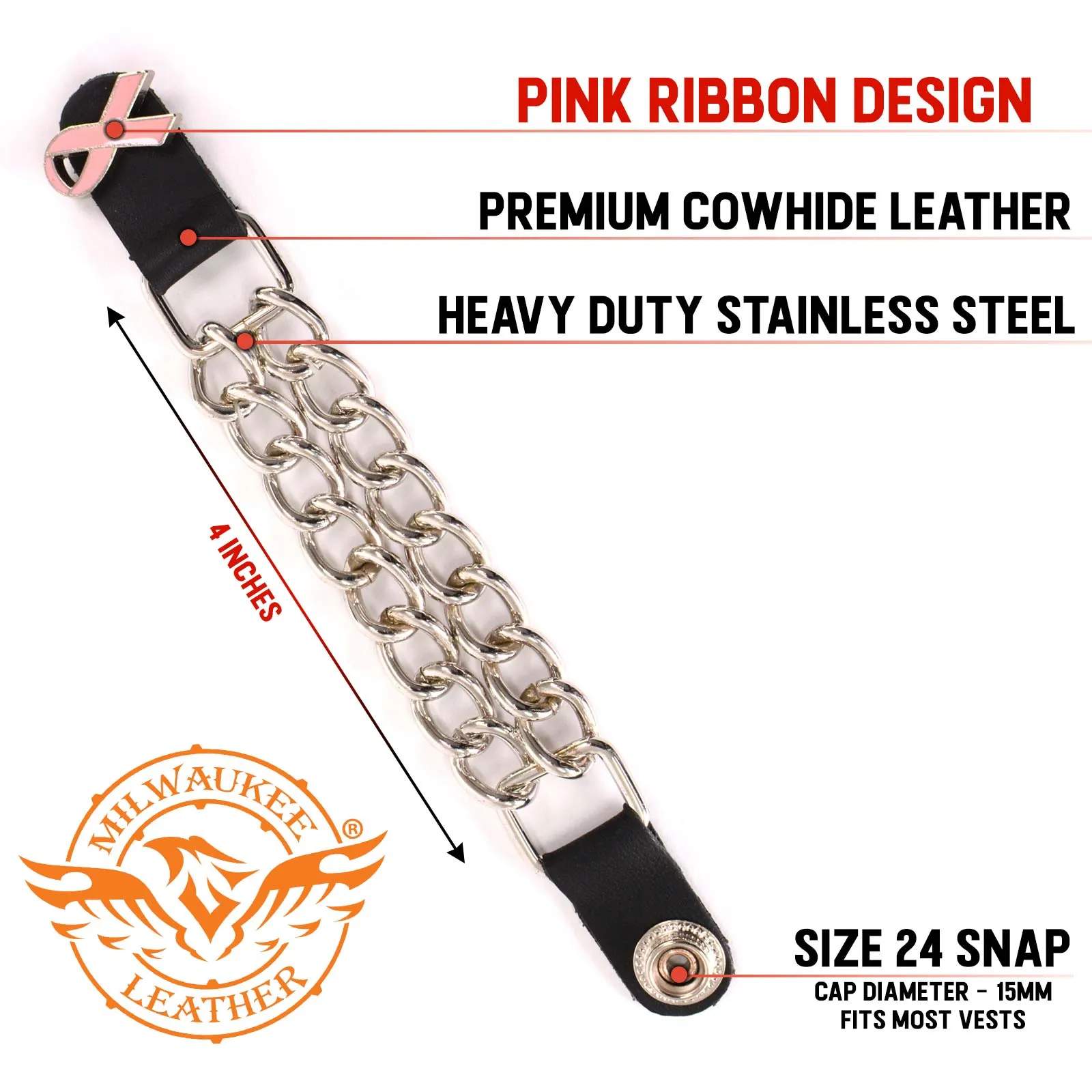 Milwaukee Leather Pink Ribbon Medallion Vest Extender - Double Chrome