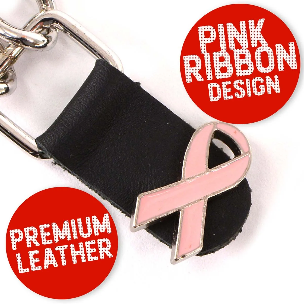 Milwaukee Leather Pink Ribbon Medallion Vest Extender - Double Chrome