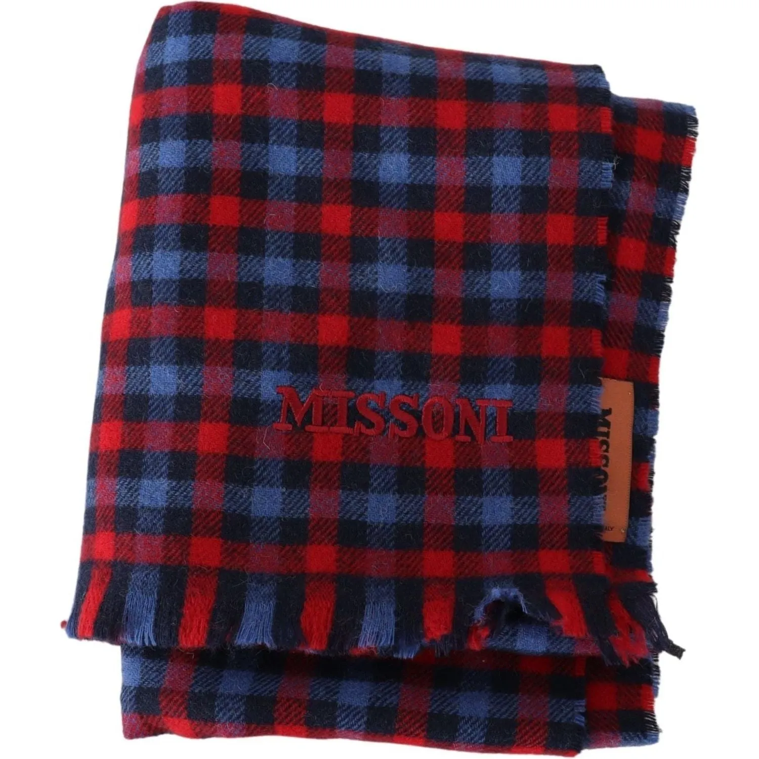 Missoni Chic Check Pattern Wool Scarf with Logo Embroidery