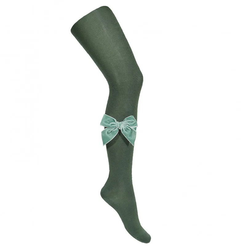 Moss Velvet Bow Tights