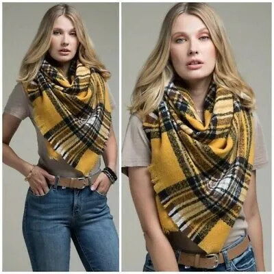 Mustard Glen Plaid Square Fall Winter Blanket Scarf