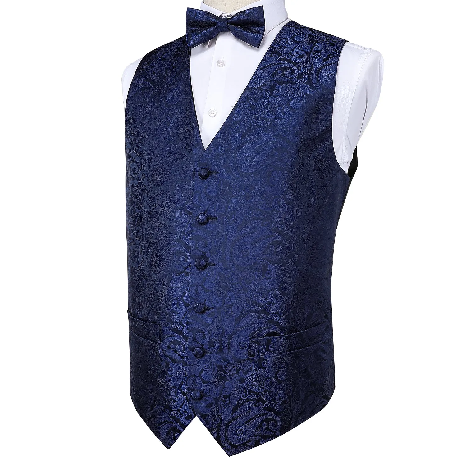 Navy Blue Paisley Silk Men's Vest Single Vest