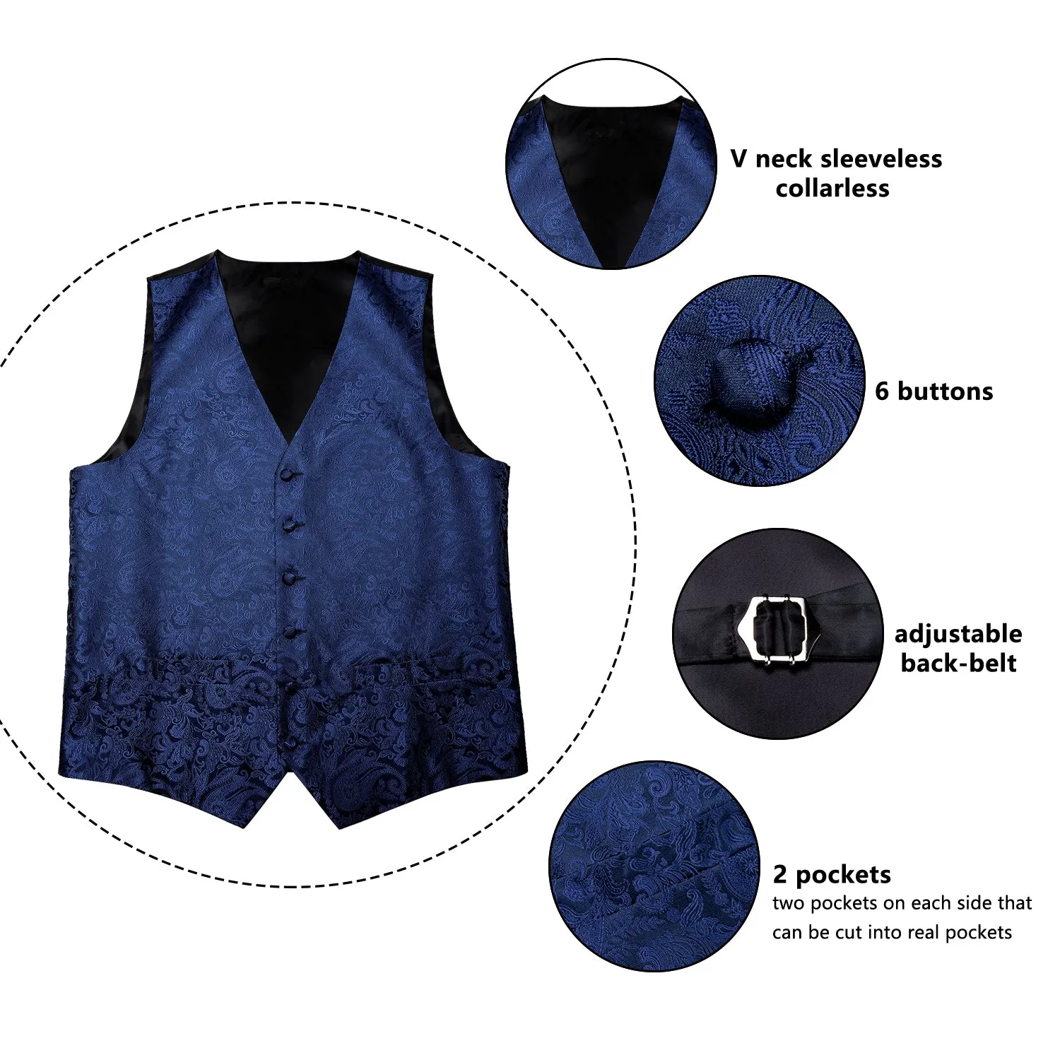 Navy Blue Paisley Silk Men's Vest Single Vest