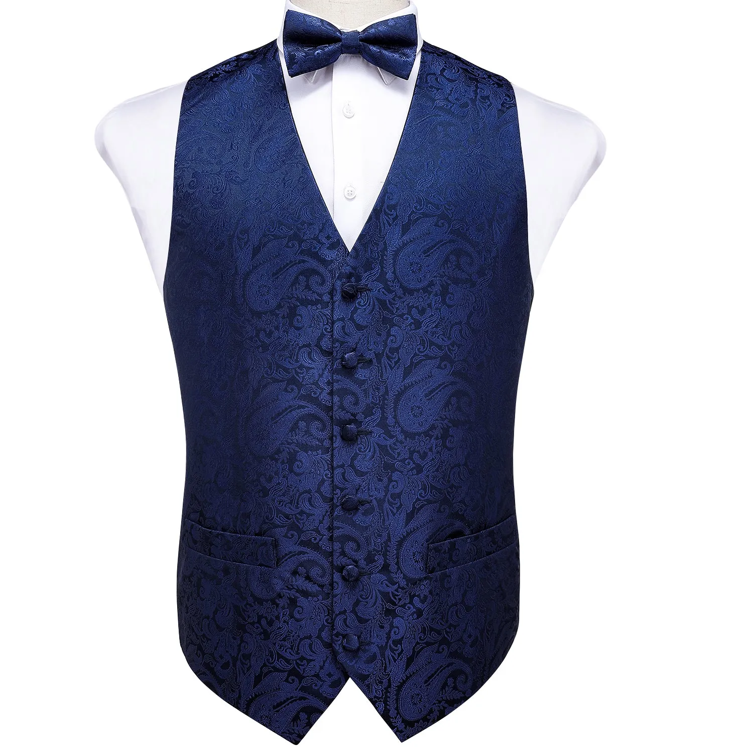 Navy Blue Paisley Silk Men's Vest Single Vest