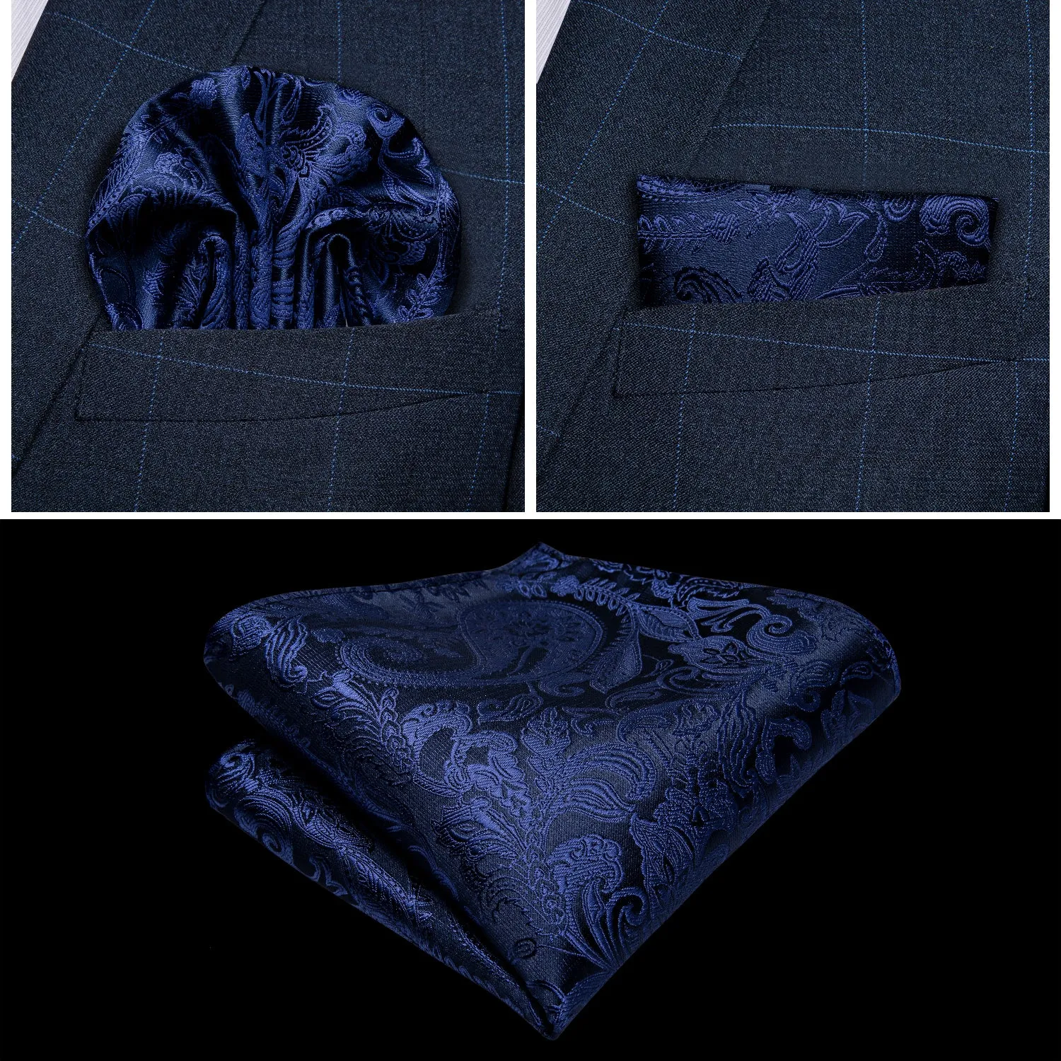 Navy Blue Paisley Silk Men's Vest Single Vest