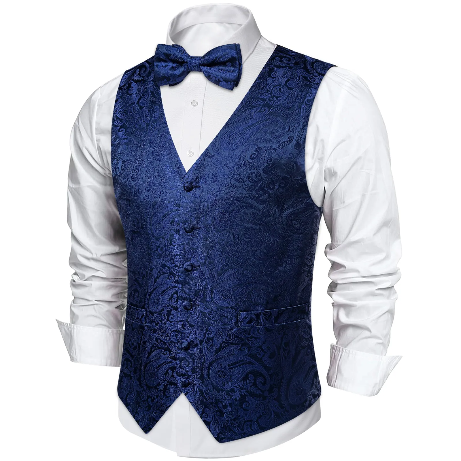 Navy Blue Paisley Silk Men's Vest Single Vest