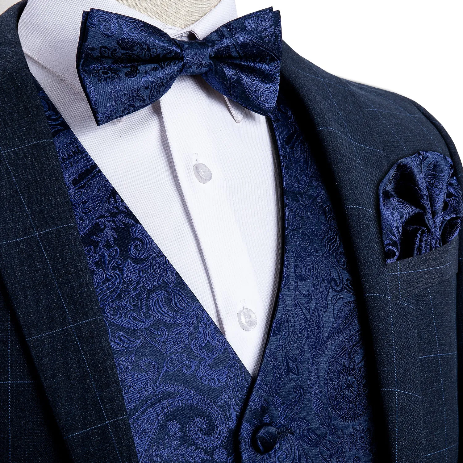 Navy Blue Paisley Silk Men's Vest Single Vest