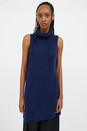 Navy Cashmere Blend Sleeveless Turtleneck