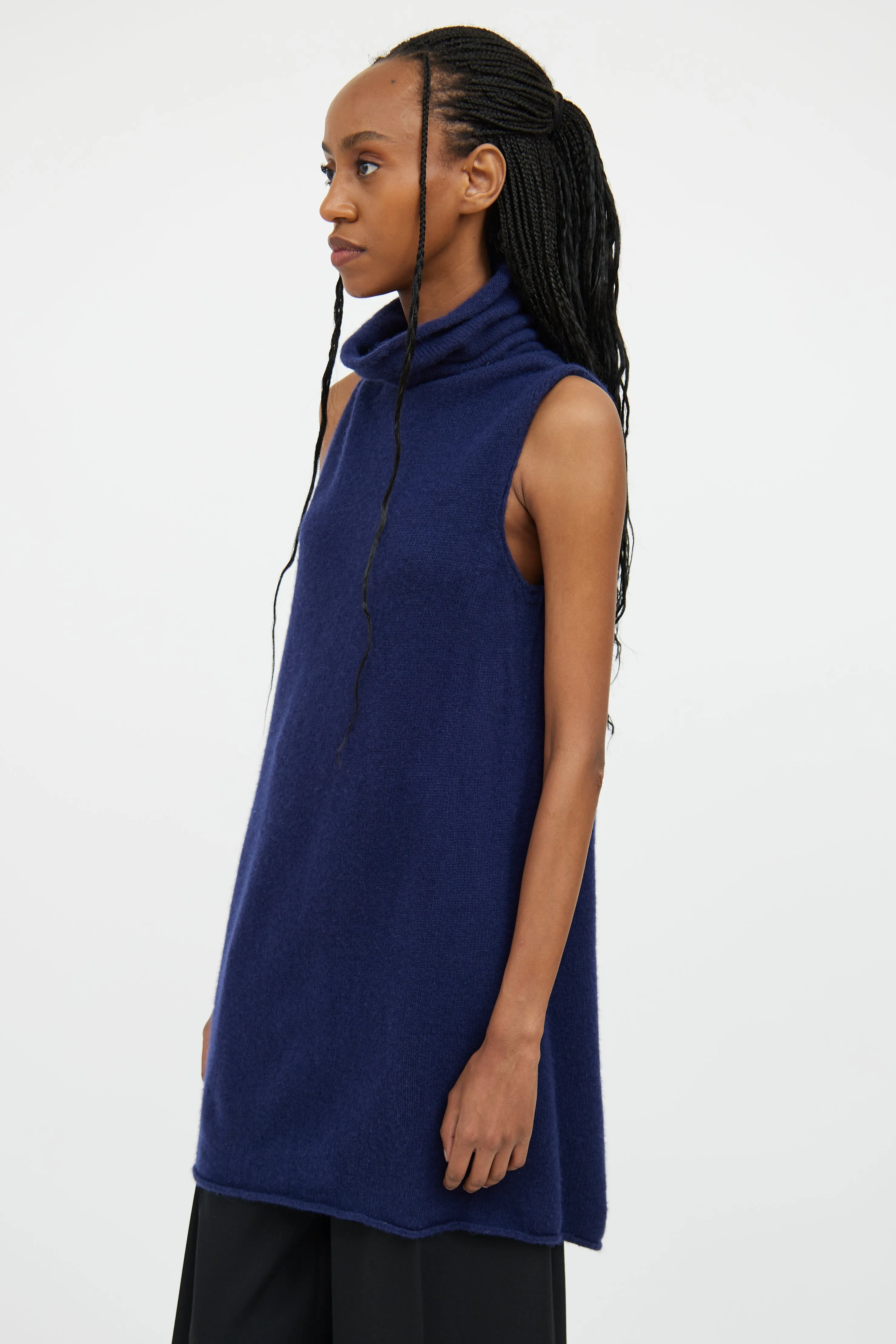 Navy Cashmere Blend Sleeveless Turtleneck