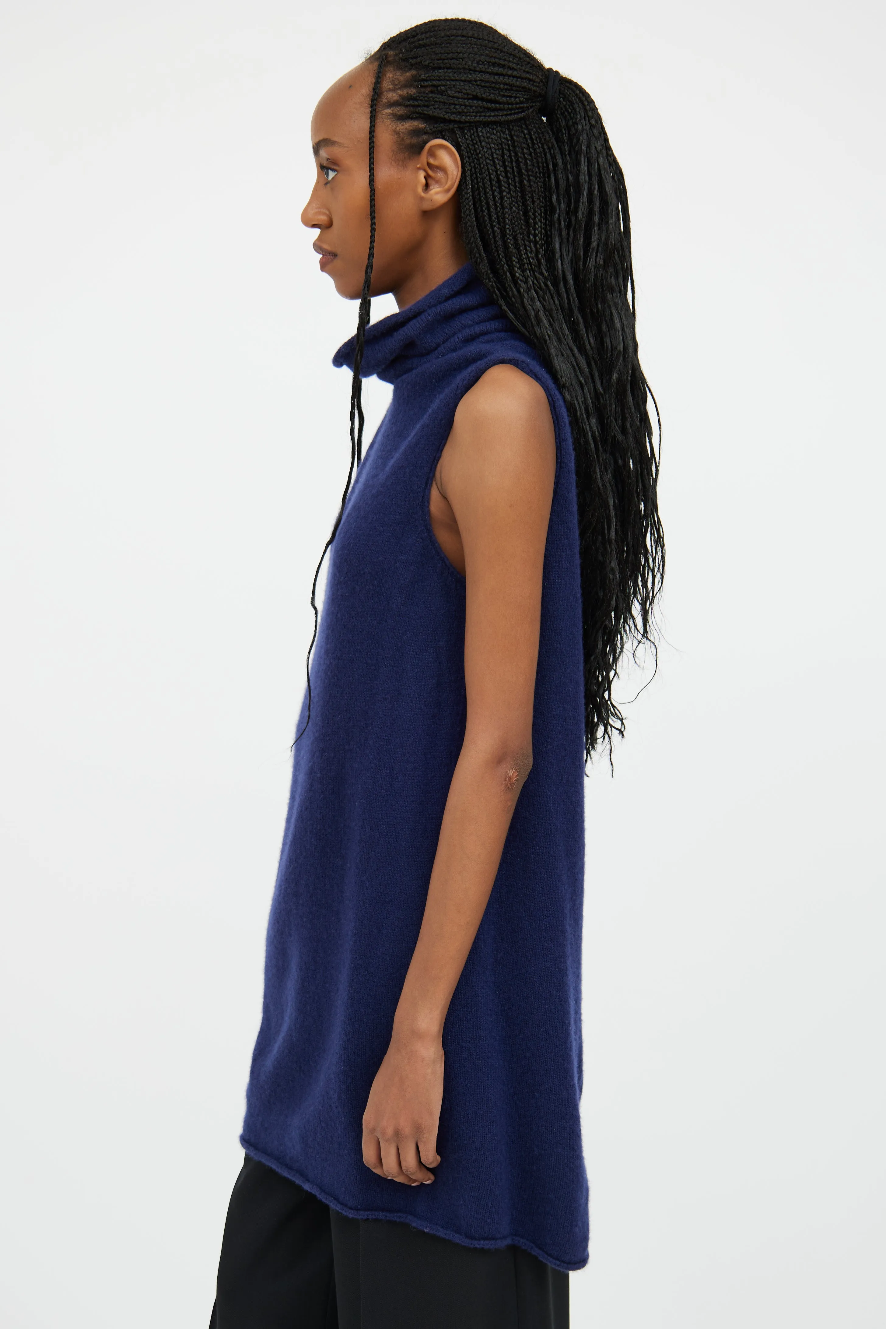 Navy Cashmere Blend Sleeveless Turtleneck