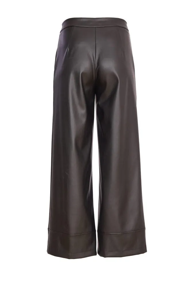 Naya Wide leg Zip waist Leatherette Trouser . Black Naw24262