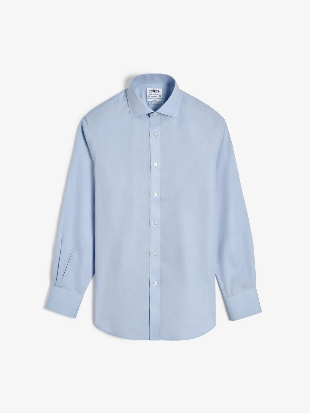 Non-Iron Light Blue Small Herringbone Regular Fit Single Cuff Classic Collar Shirt