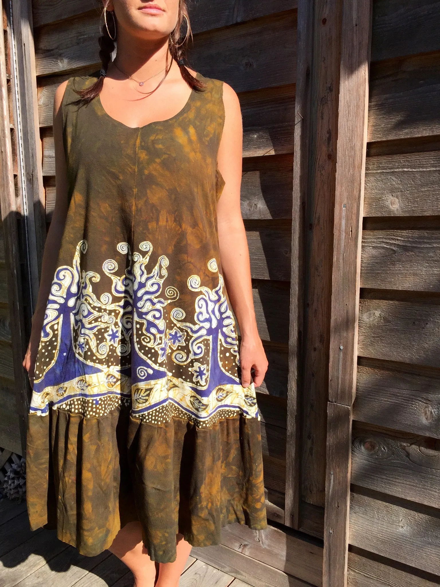 Oak Trees Dancing Organic Cotton Batik Dress