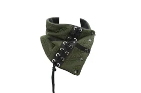 Olive Green Quilted Snap Scarflette Cowl with Grommet Tape