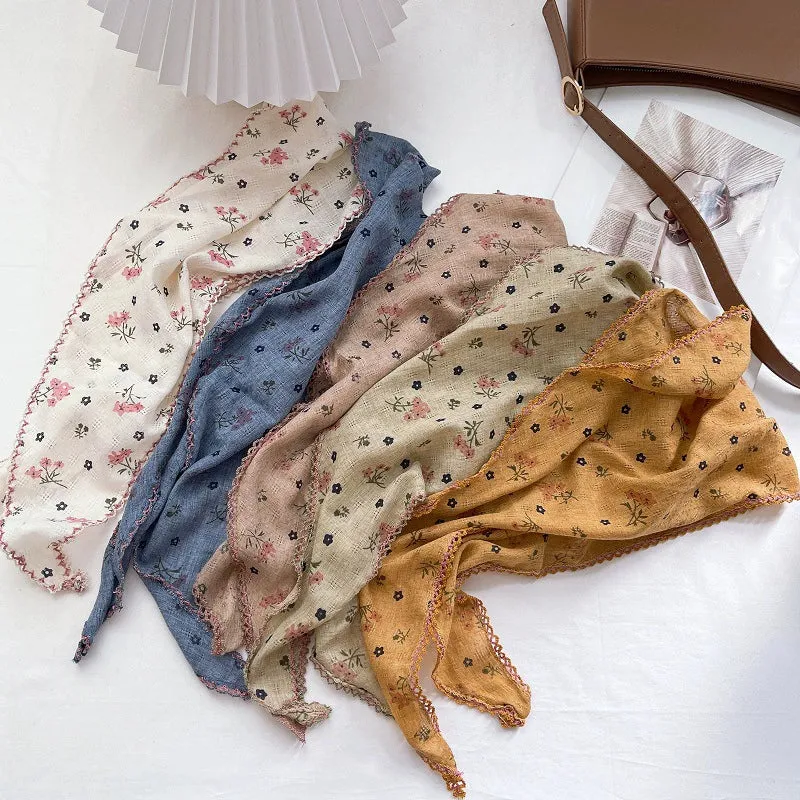 Pastoral Floral Cotton and Linen Triangle Headscarf