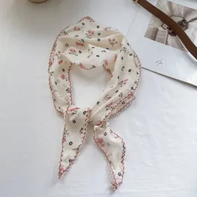 Pastoral Floral Cotton and Linen Triangle Headscarf