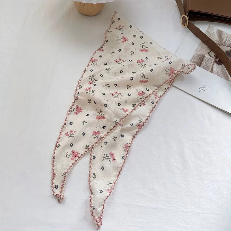 Pastoral Floral Cotton and Linen Triangle Headscarf