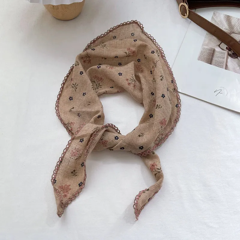 Pastoral Floral Cotton and Linen Triangle Headscarf