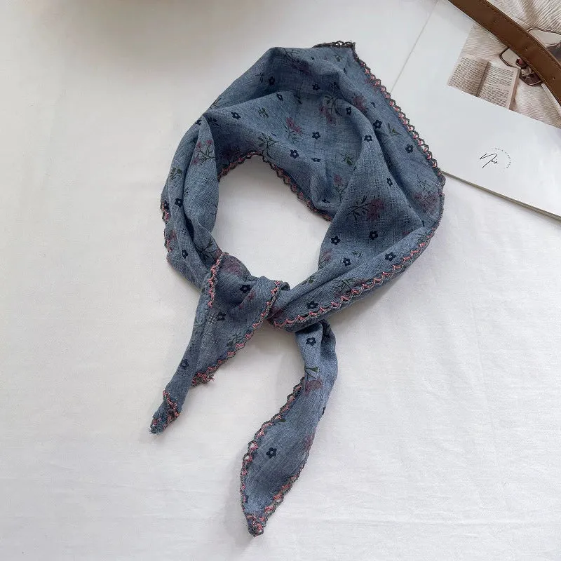 Pastoral Floral Cotton and Linen Triangle Headscarf