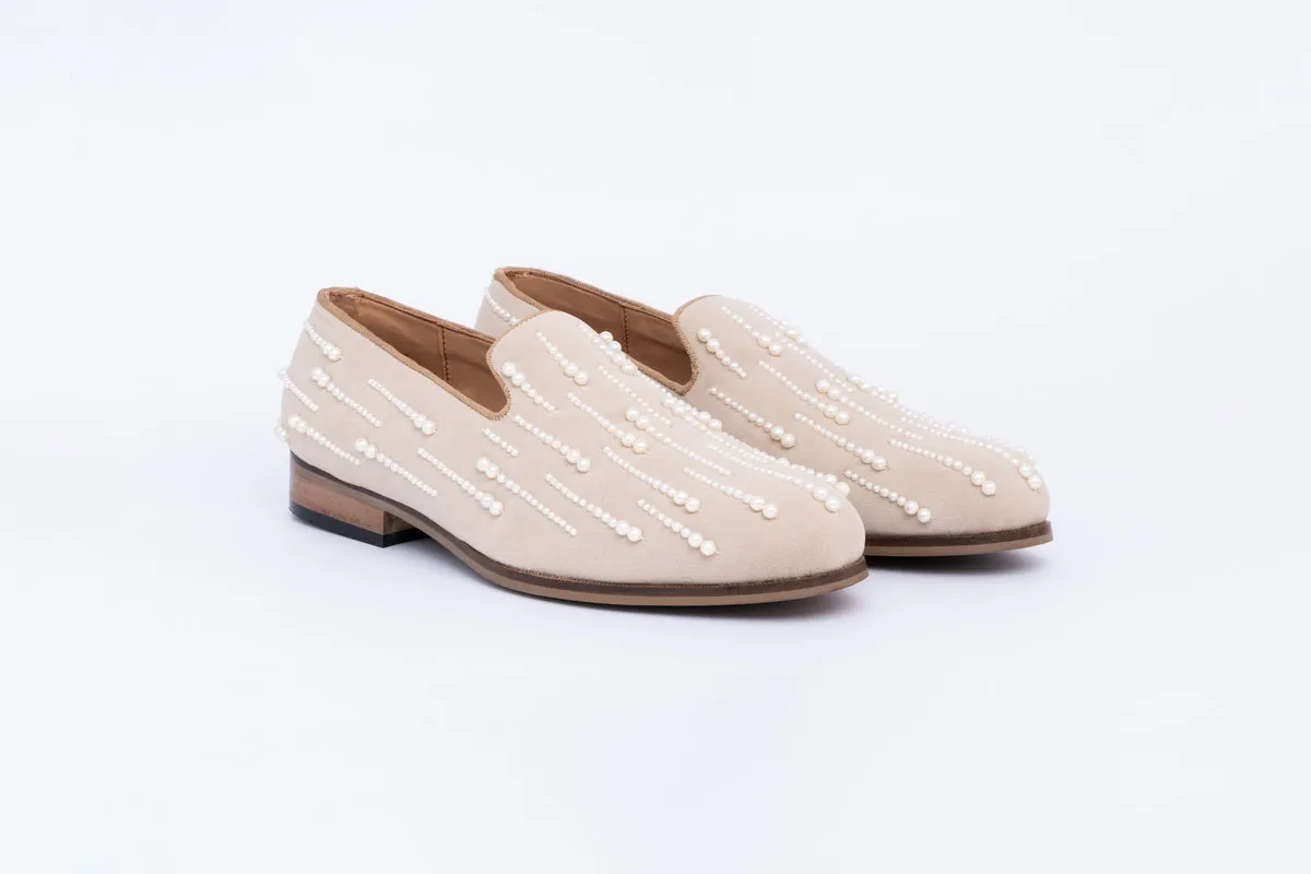 PEARL EMBROIDERY SLIP-ONS-BEIGE