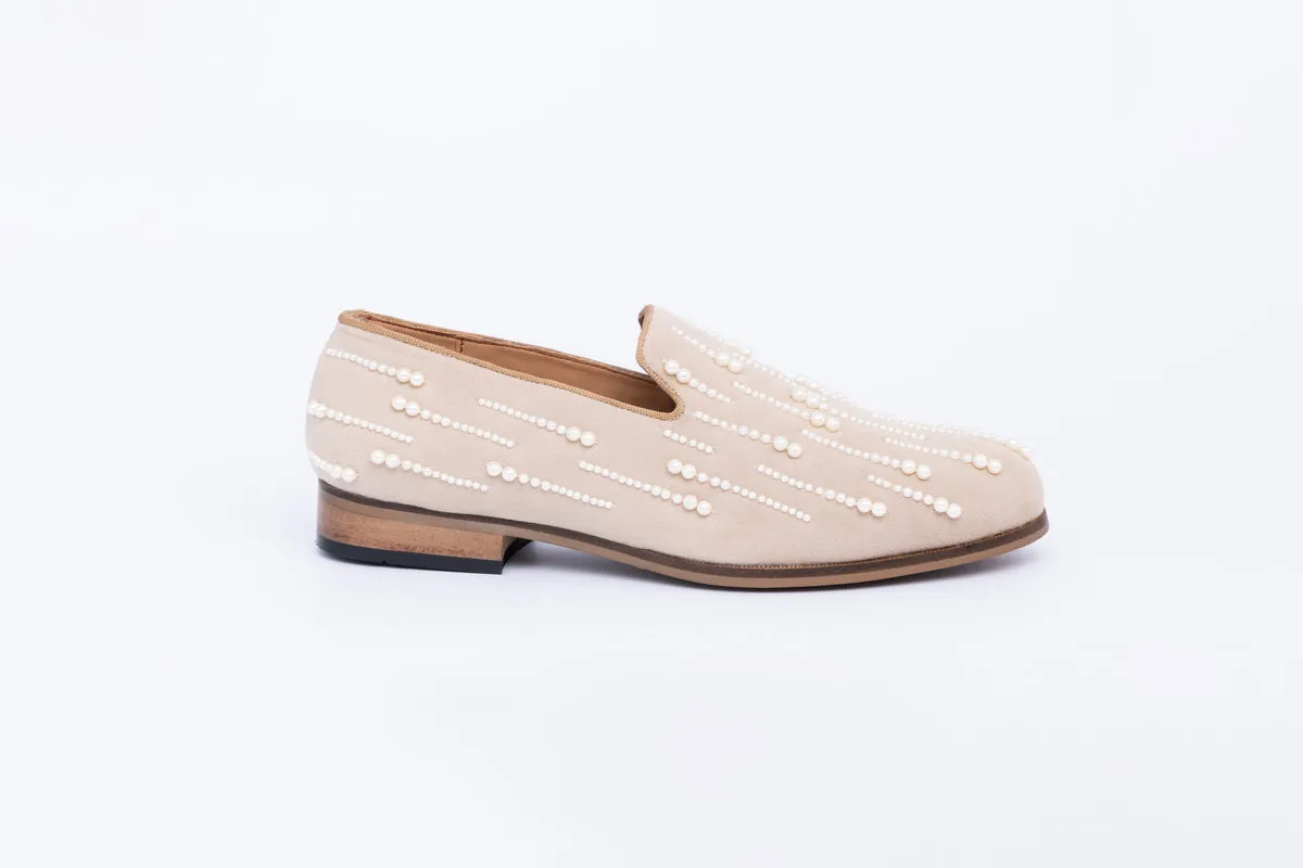 PEARL EMBROIDERY SLIP-ONS-BEIGE