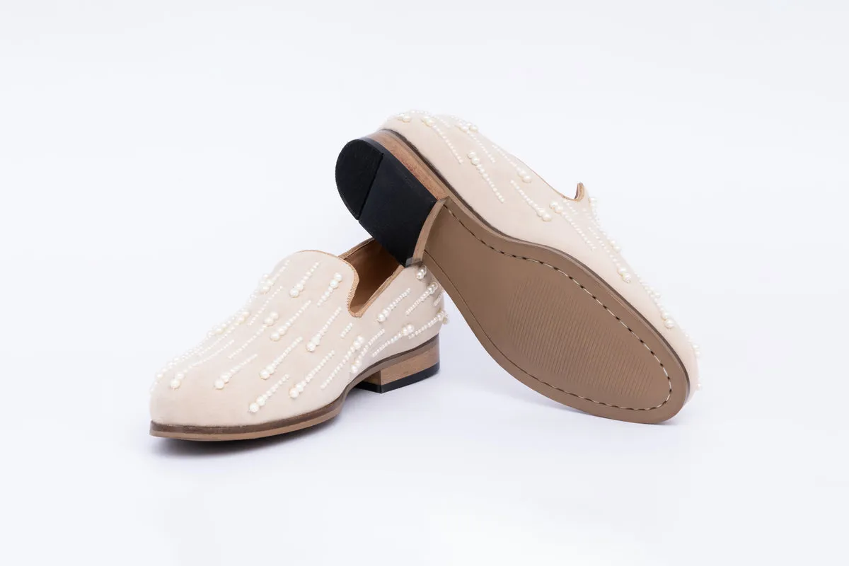 PEARL EMBROIDERY SLIP-ONS-BEIGE