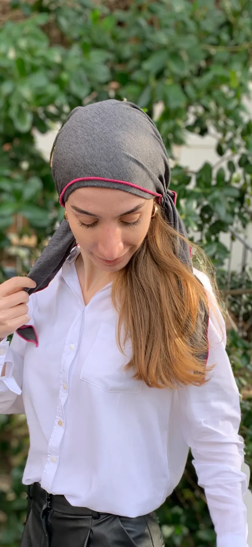 Personal Gift For Girlfriend Black Cotton Athletic Hair Wrap With Pink or Blue Piping Finish