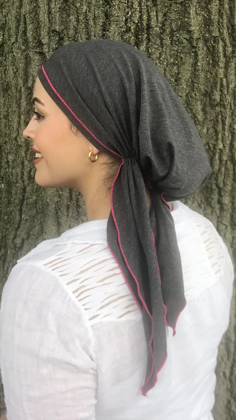 Personal Gift For Girlfriend Black Cotton Athletic Hair Wrap With Pink or Blue Piping Finish