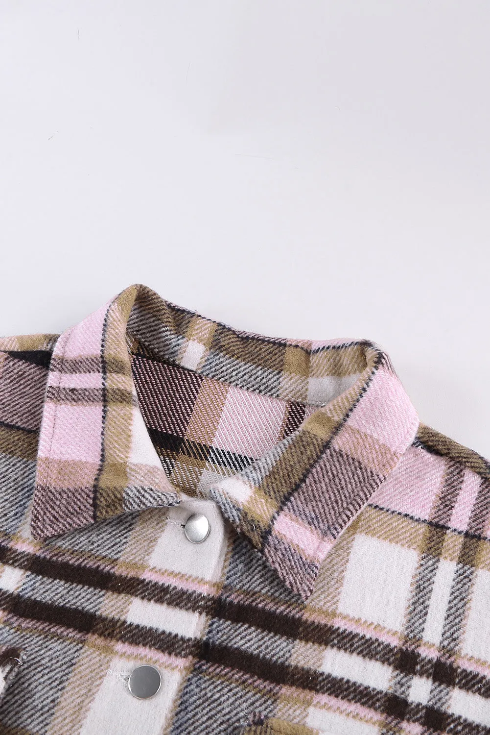 Pink Geometric Plaid Print Pocketed Shacket