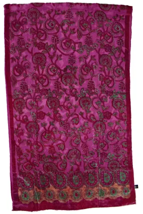 Pink Leaf Patterned Devore Velvet Scarf (170 x 54cm)