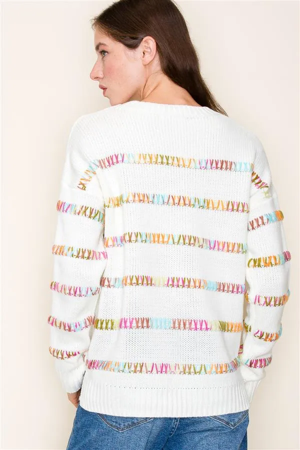 Pink Multicolor Stitched Sweater