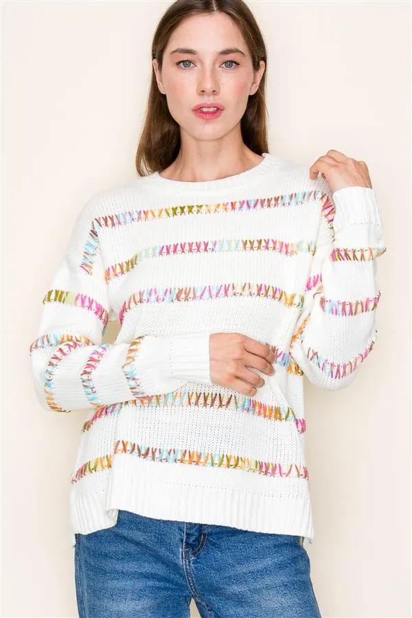 Pink Multicolor Stitched Sweater