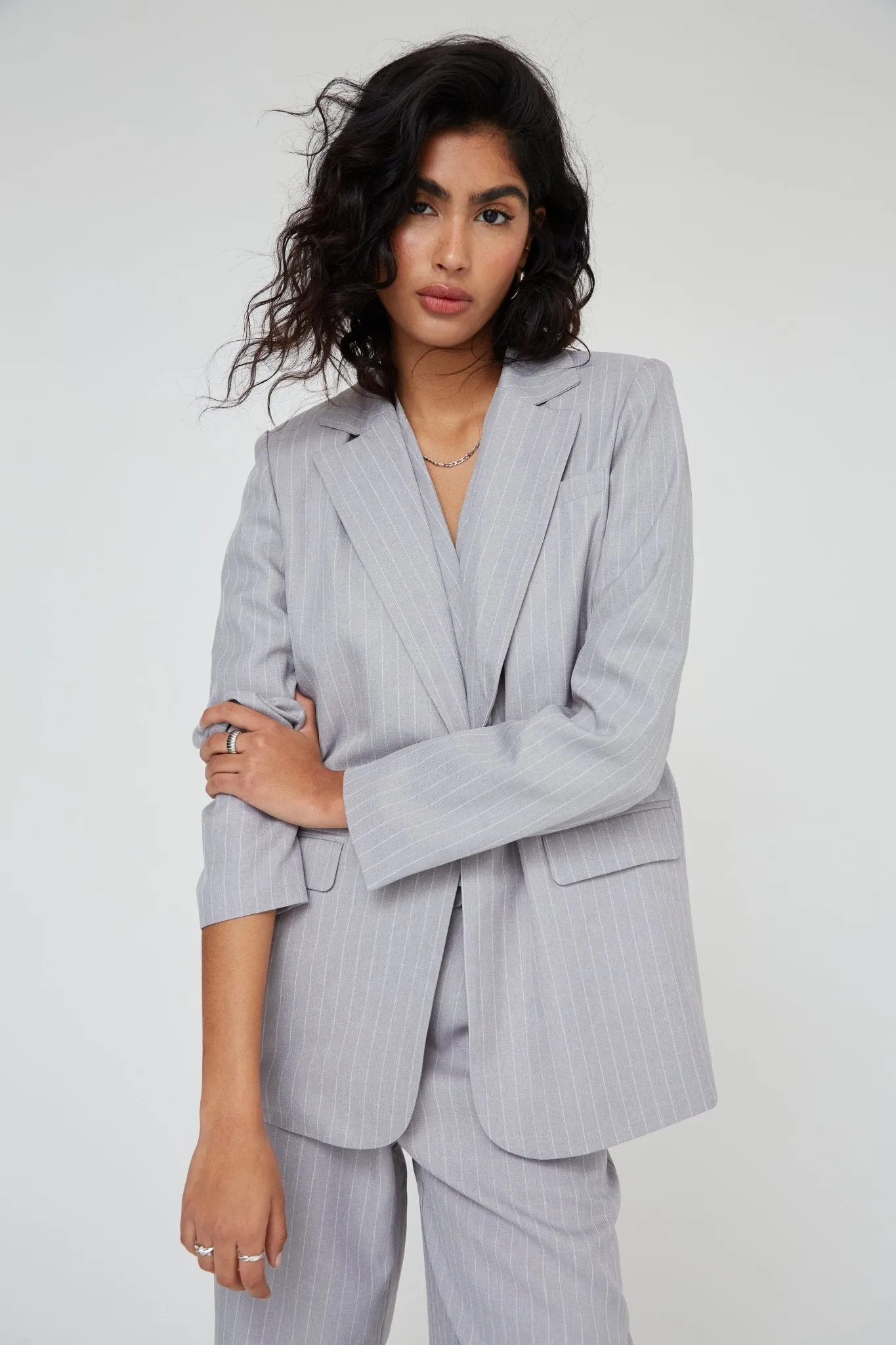 PINSTRIPE OVERSIZED BLAZER IN GREY