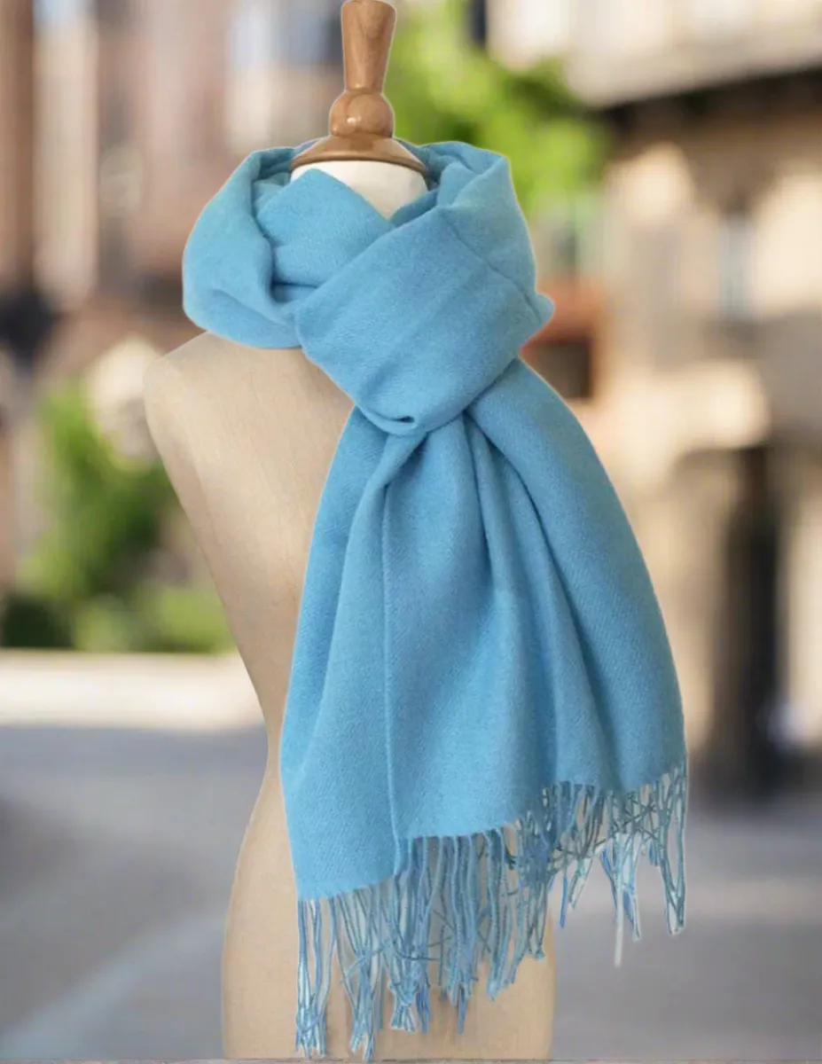 Placid Blue 100% Baby Alpaca Fringe Stole/Shawl/Scarf- Peru