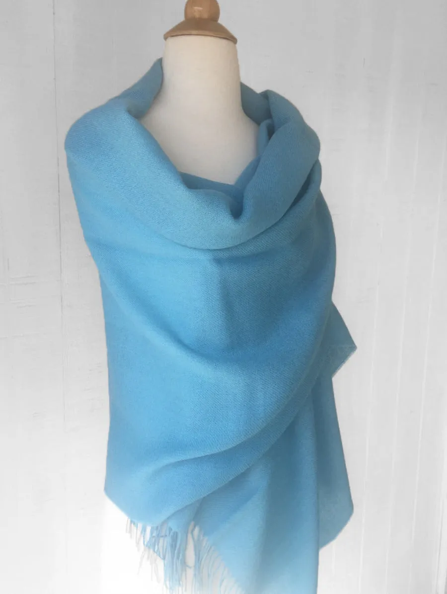 Placid Blue 100% Baby Alpaca Fringe Stole/Shawl/Scarf- Peru