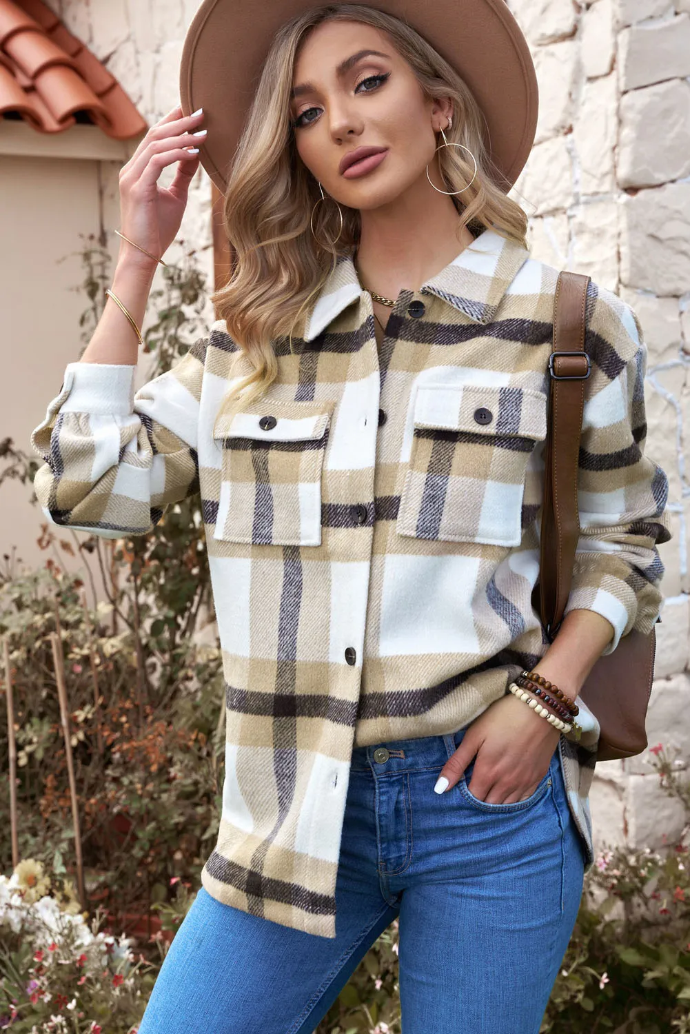 Plaid Dropped Shoulder Pocket Shacket