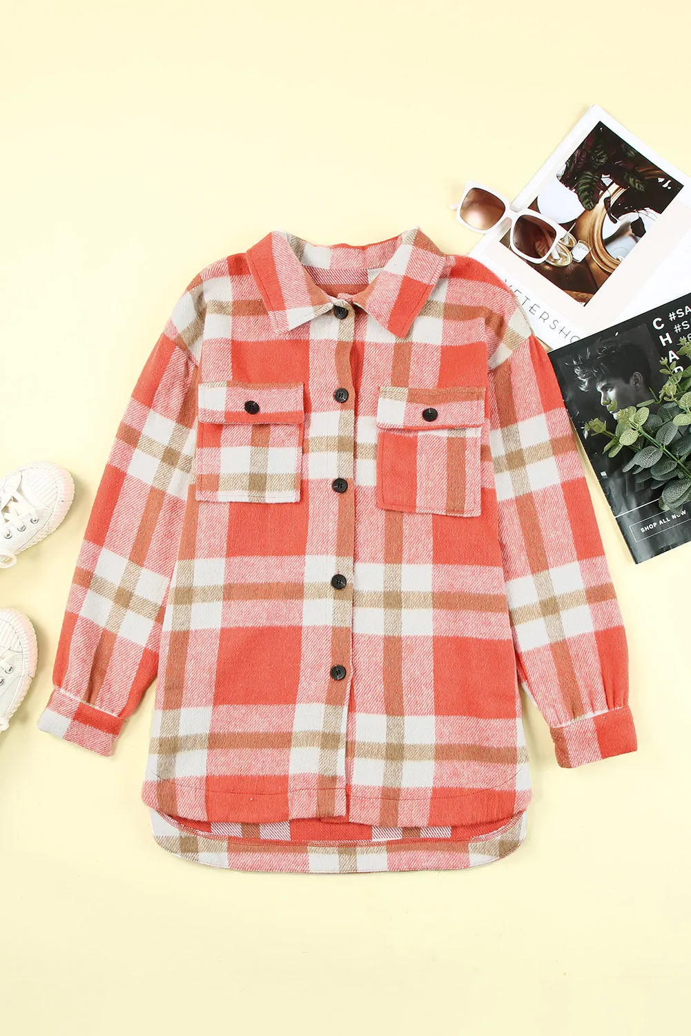 Plaid Dropped Shoulder Pocket Shacket