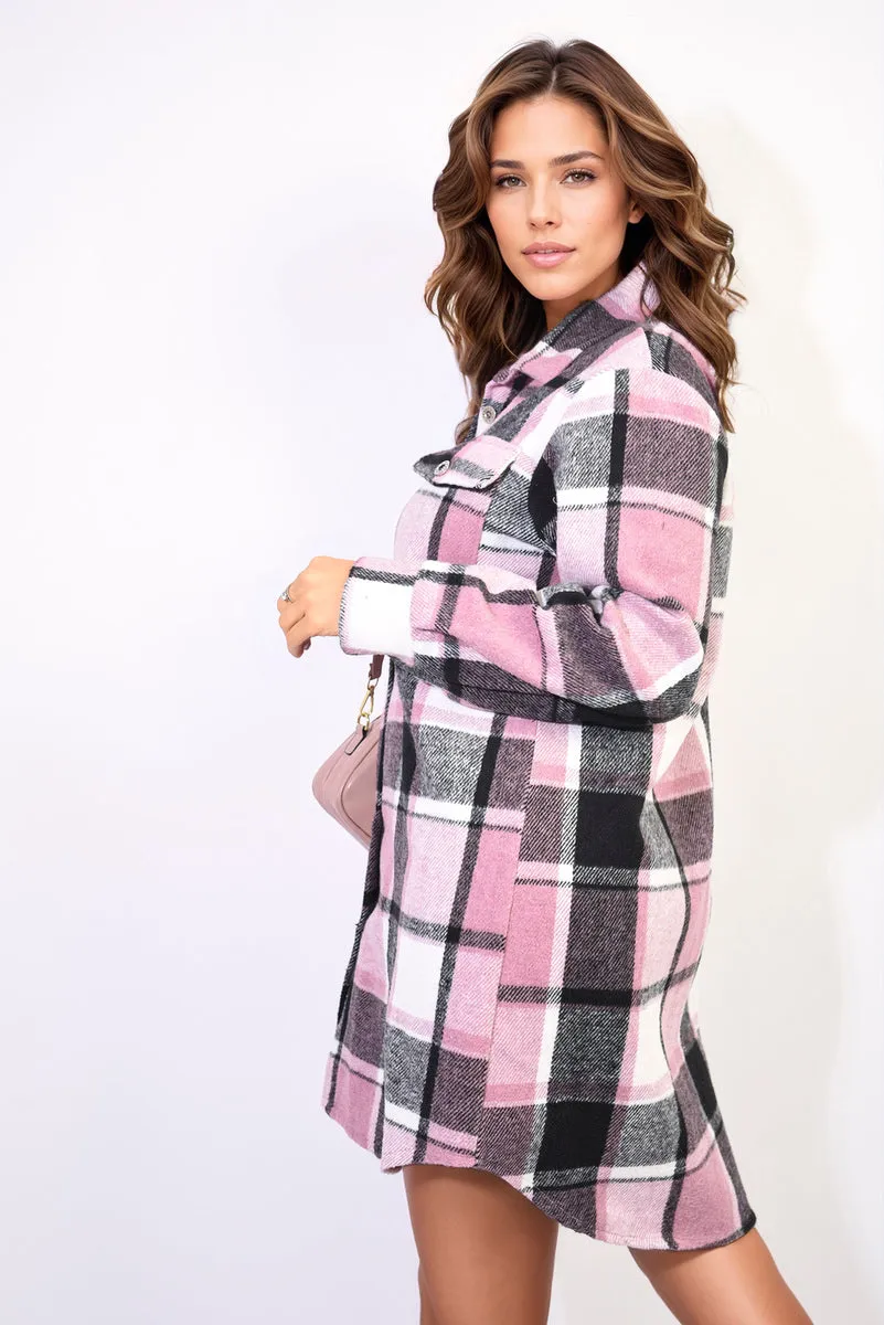 Plaid Print Long Sleeve Button Down Shacket