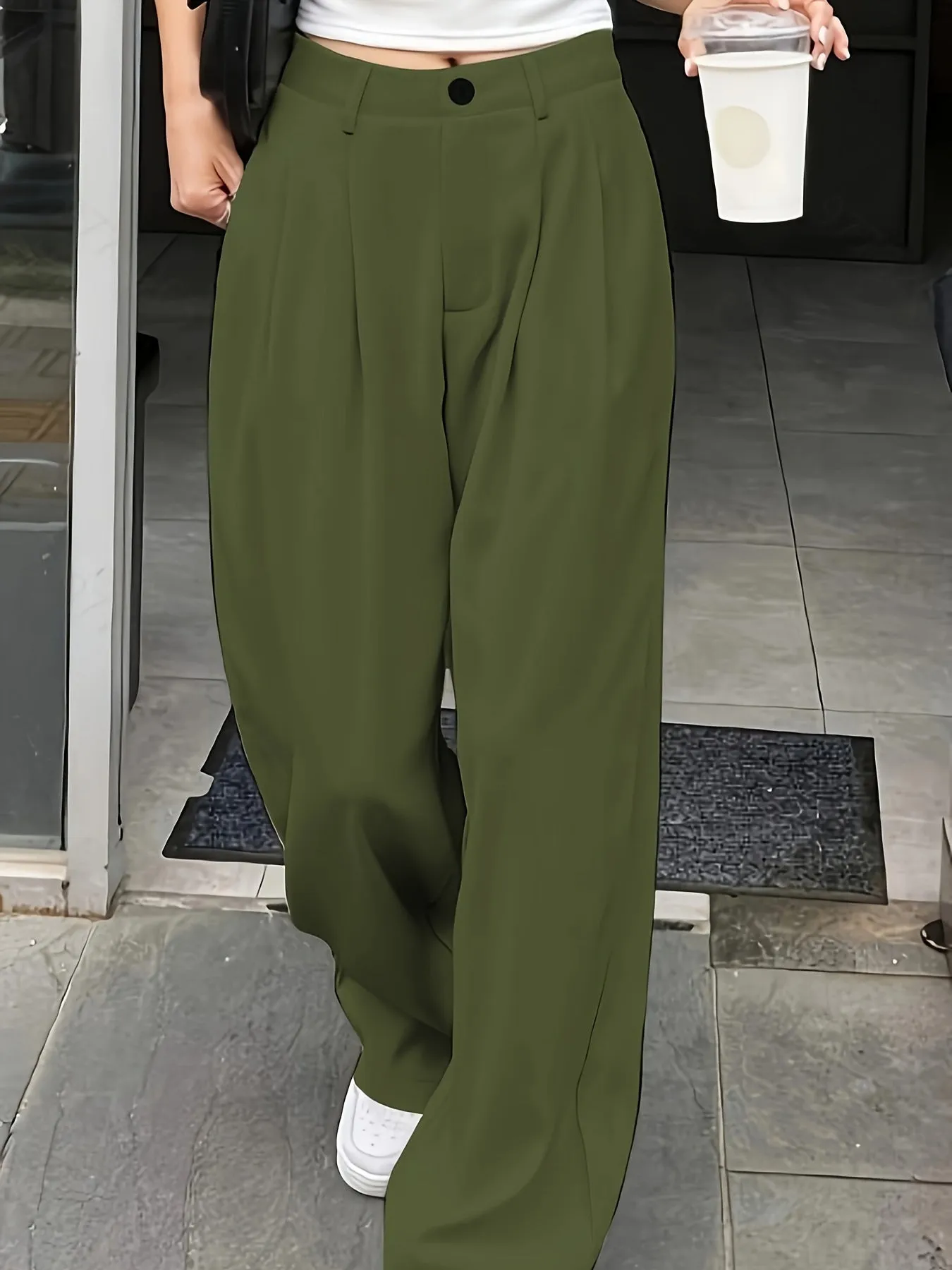 Plus Size Solid Button Front Suit Pants - Elevate Your Casual Style with Plicated Detail