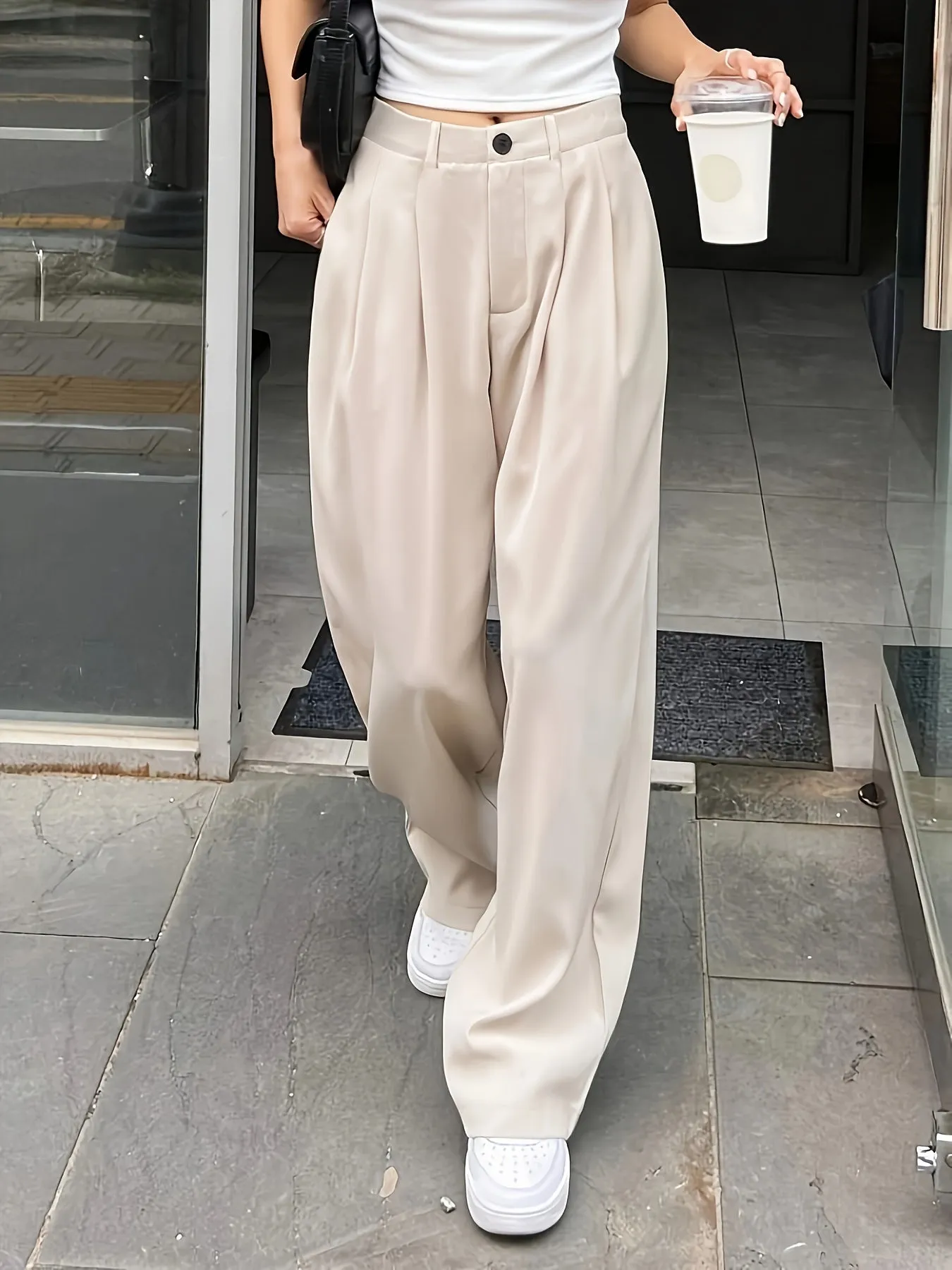 Plus Size Solid Button Front Suit Pants - Elevate Your Casual Style with Plicated Detail