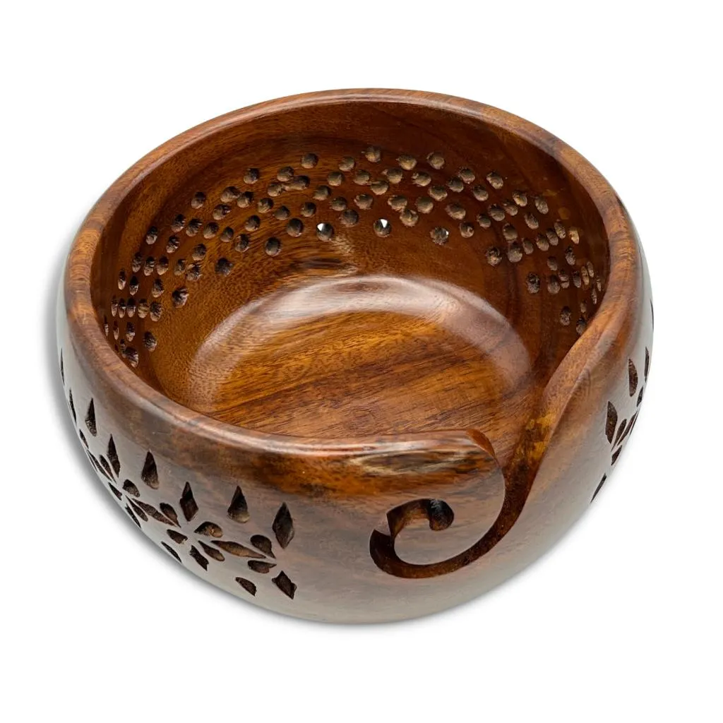 Premium Handcrafted Rosewood Yarn Bowls for Knitting, Crochet, Sewing & Crafts - Large