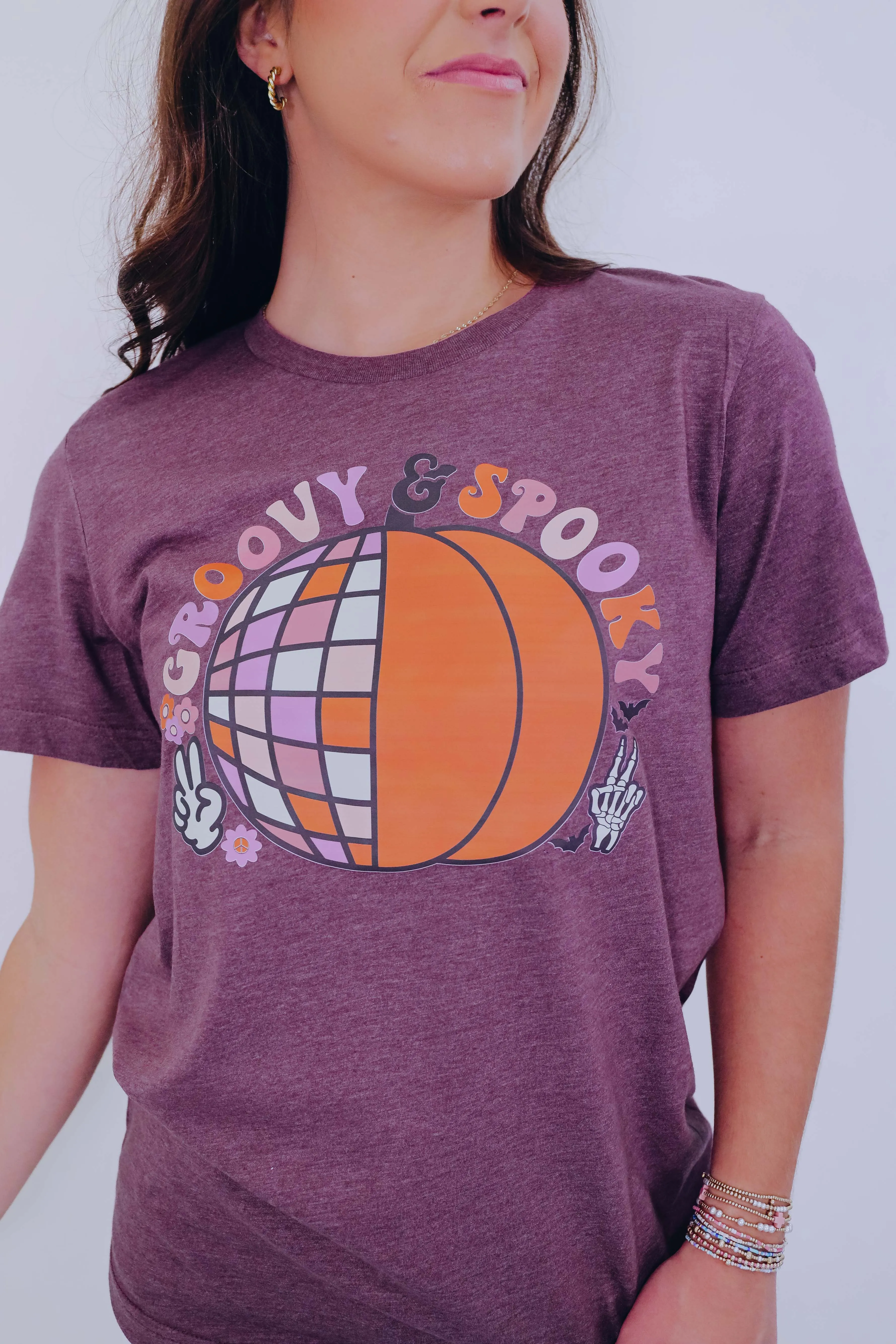 "Groovy & Spooky" Graphic Tee S-3X - Plum