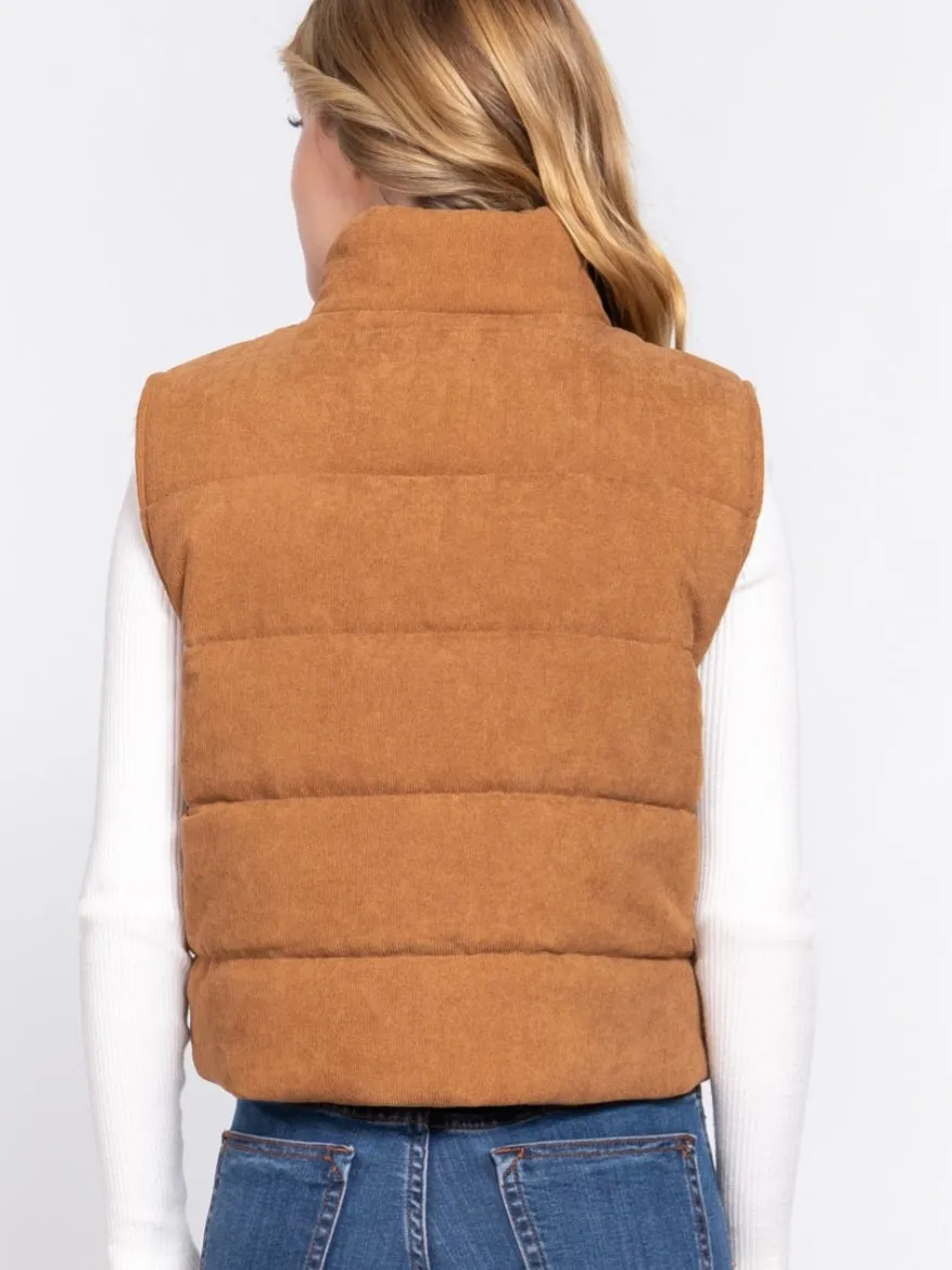 Rae Corduroy Puffer Vest - Camel