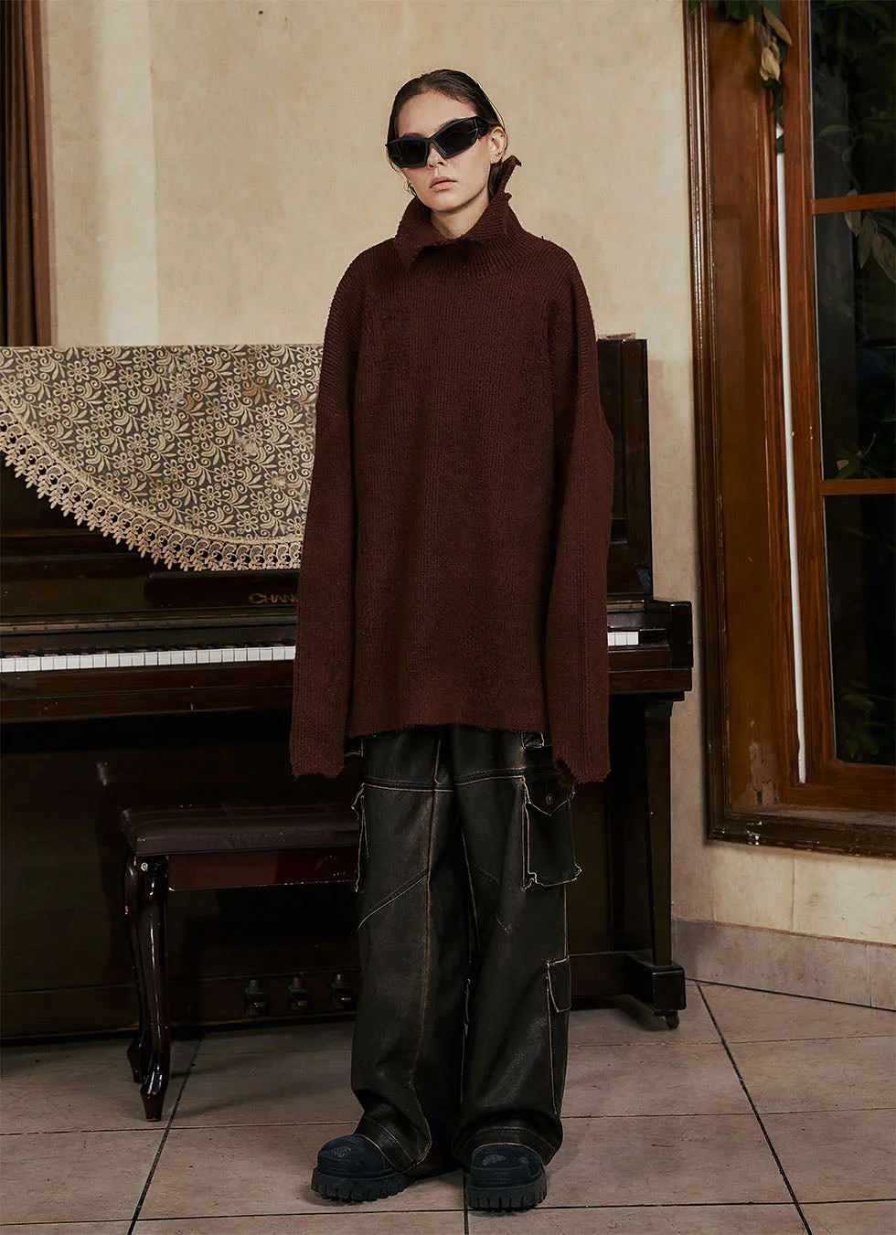 Raw-edge Turtleneck Sweater