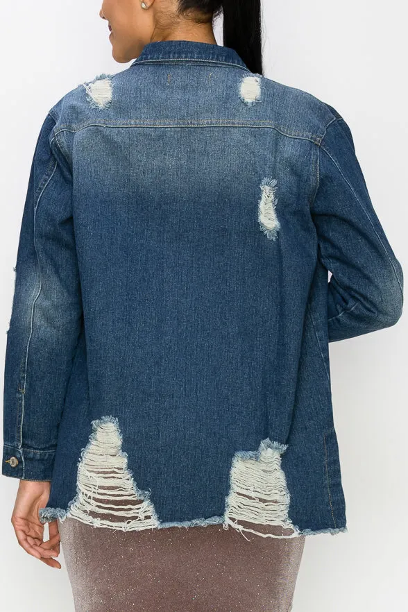 Raw Hem Distressing Denim Jacket