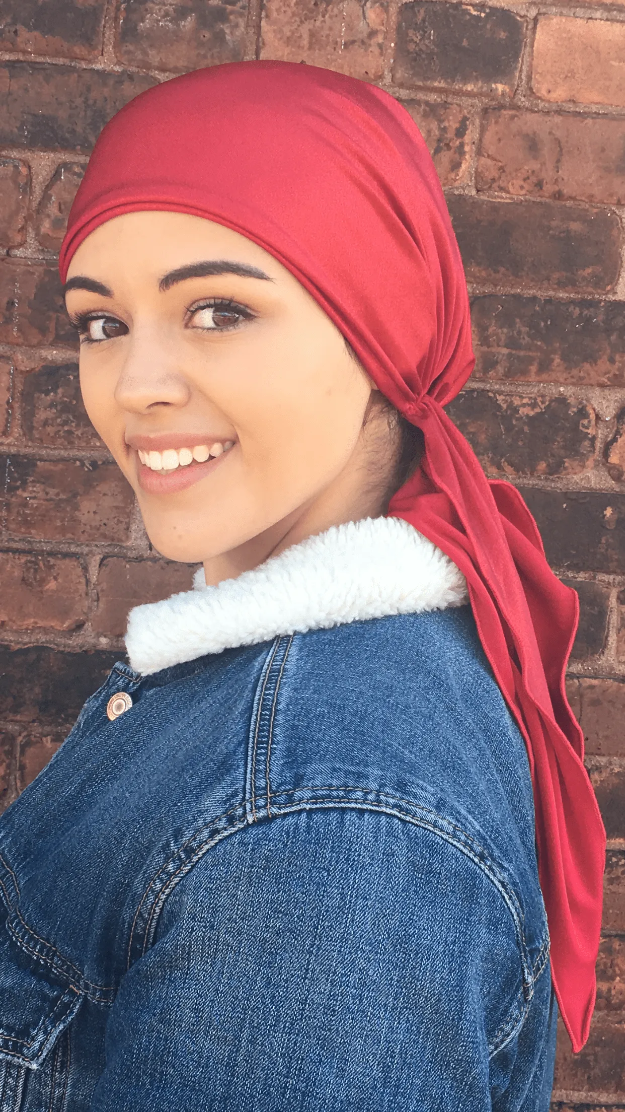 Red Christmas Gift | Unique Tie Back Hat To Conceal Hair | Red Sparkly Pre Tied Head Scarf Tichel Hijab Head Wrap | Hair Cover For Women.