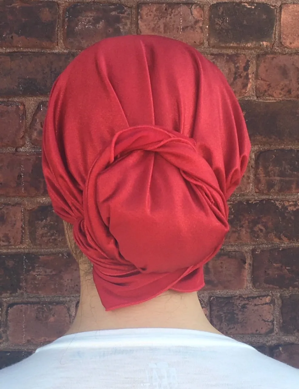 Red Christmas Gift | Unique Tie Back Hat To Conceal Hair | Red Sparkly Pre Tied Head Scarf Tichel Hijab Head Wrap | Hair Cover For Women.