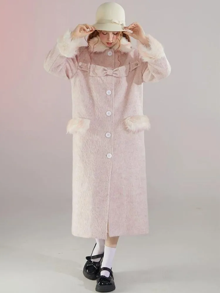 Retro pink fur collar coat【s0000004597】