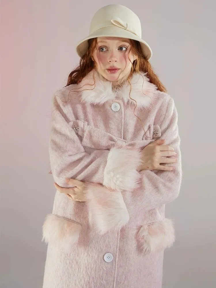 Retro pink fur collar coat【s0000004597】