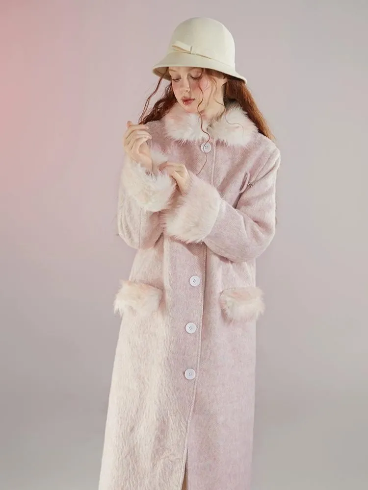 Retro pink fur collar coat【s0000004597】